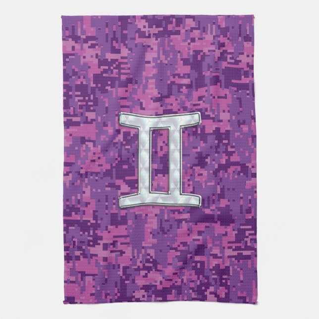 Pearl like Gemini Zodiac Symbol Digital Camouflage Küchentuch (Vertikal)