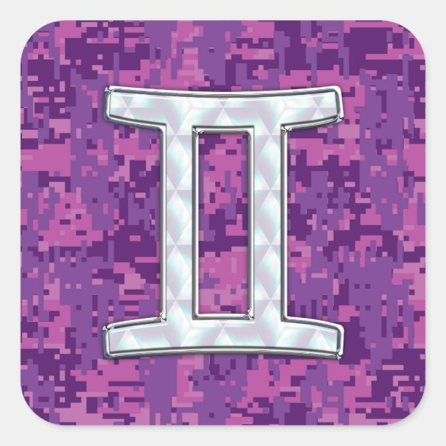 Pearl like Gemini Zodiac Symbol Digital Camouflage Quadratischer Aufkleber (Vorderseite)