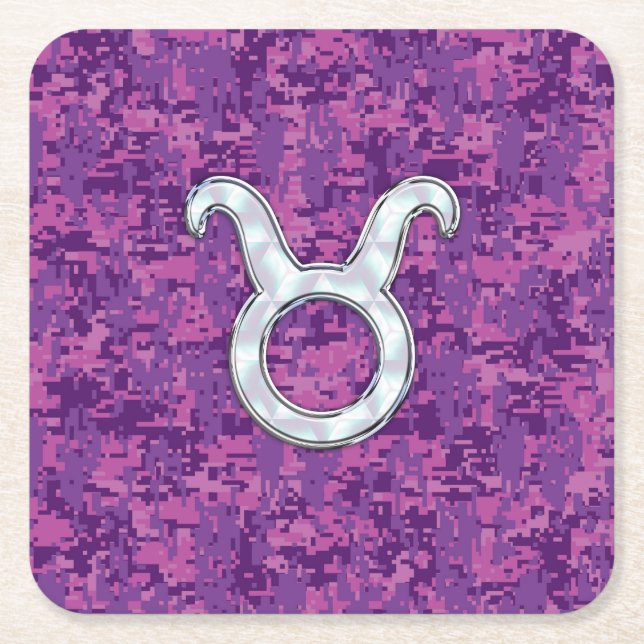 Pearl Like Taurus Zodiac Sign auf Pink Digital Cam Rechteckiger Pappuntersetzer (Vorderseite)
