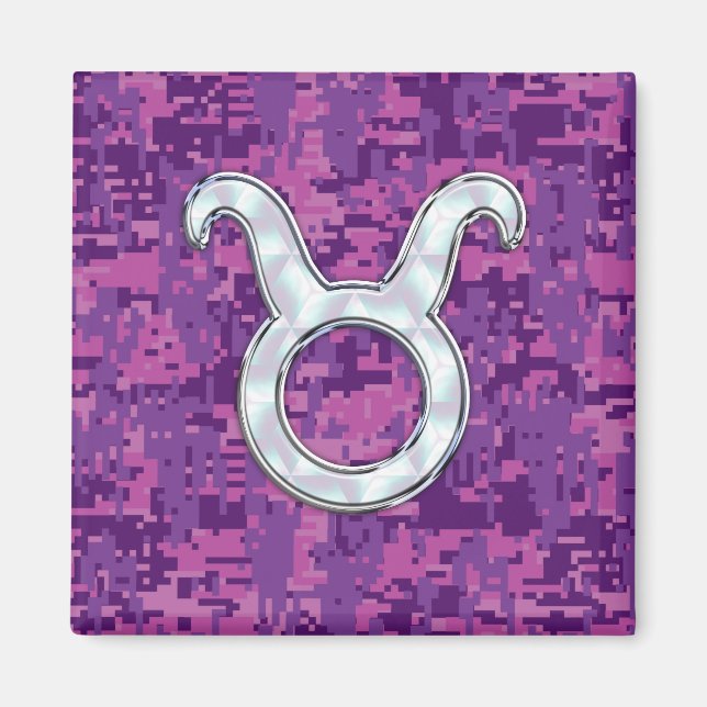 Pearl Like Taurus Zodiac Symbol on Digital Camo Magnet (Vorne)