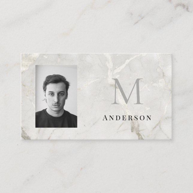 Pearl Marble Masculine Foto qrcode Visitenkarte (Vorderseite)