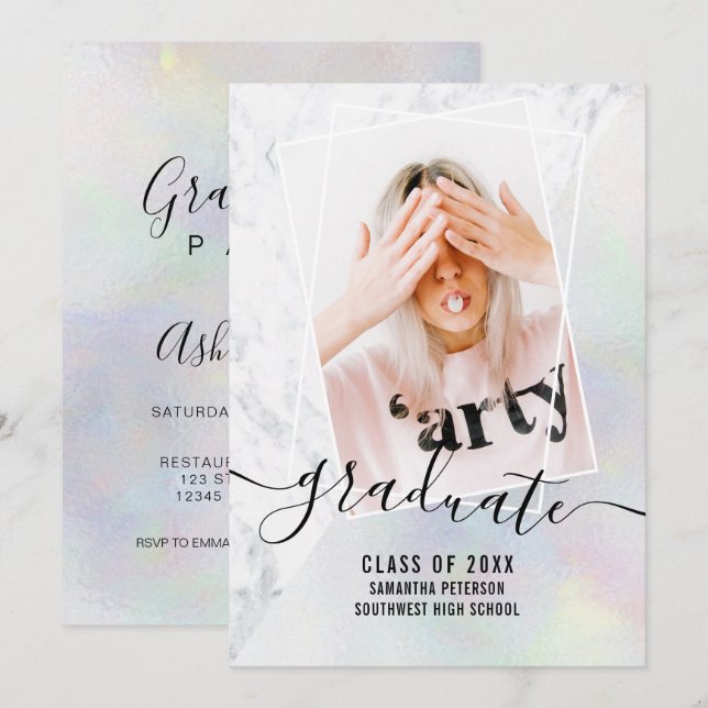 Pearl Nacre Marmor Graduate Foto Block Abschluss Einladung (Vorne/Hinten)