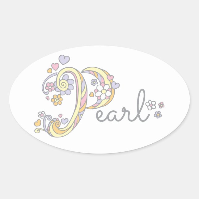 Pearl oder Ihr Name beginnend mit P-Label Ovaler Aufkleber (Vorderseite)