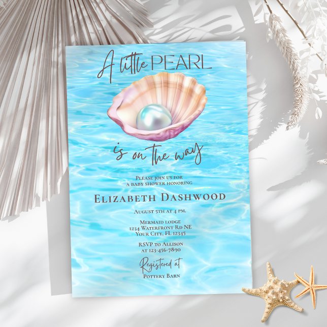 Pearl On Way Seashell Girl Baby Shower Einladung (Von Creator hochgeladen)