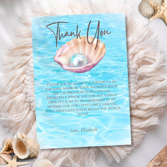Pearl On Way Seashell Girl Baby Shower Script Dankeskarte (Von Creator hochgeladen)