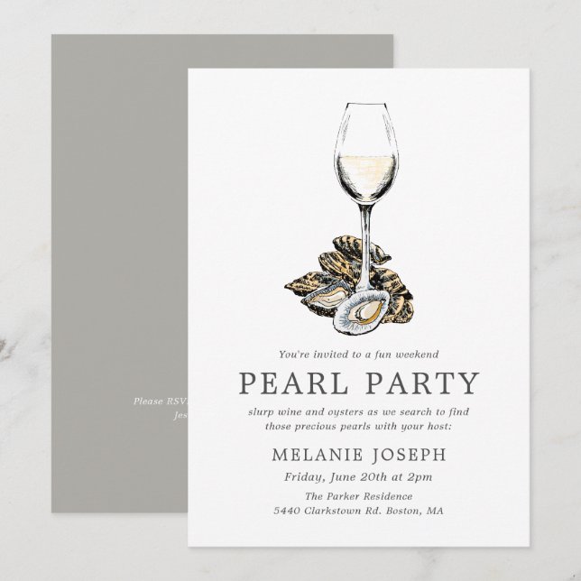 Pearl Party Celebration| Graustreifen Einladung (Vorne/Hinten)