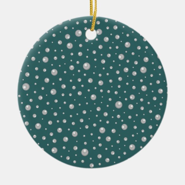 Pearl Pattern on Transformative Teal Background Keramik Ornament (Vorne)