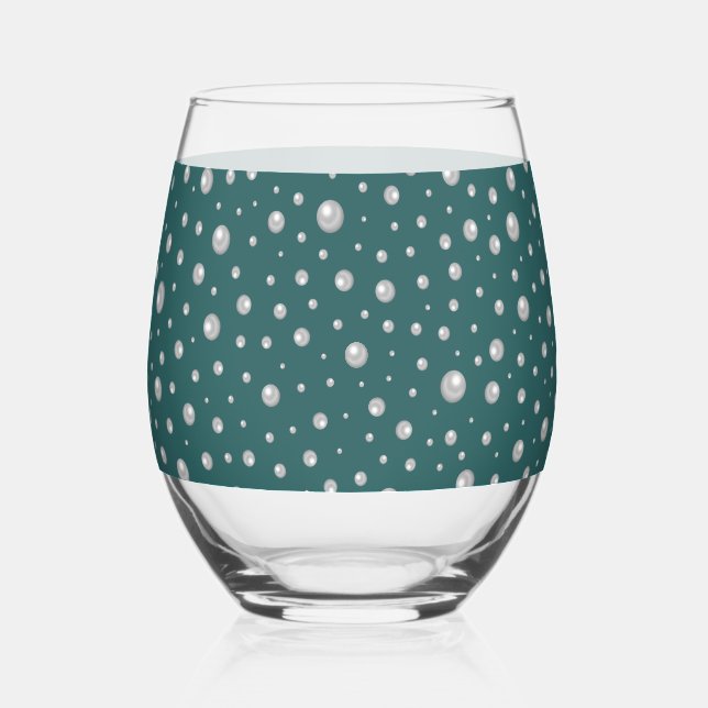 Pearl Pattern on Transformative Teal Background Weinglas Ohne Stiel (Vorderseite)