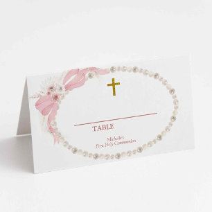 Pearl Pink Boho Erste Heilige Kommunion Tischnumme Platzkarte