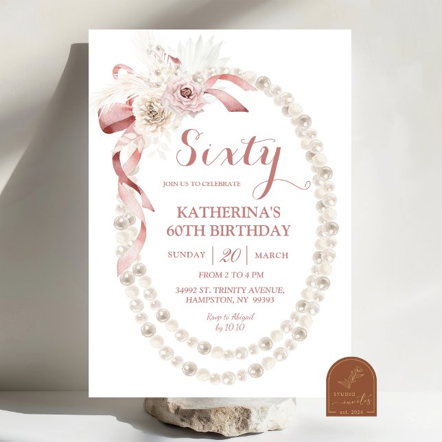 Pearl Pink Boho Invitation de fête d'anniversaire (Créateur téléchargé)