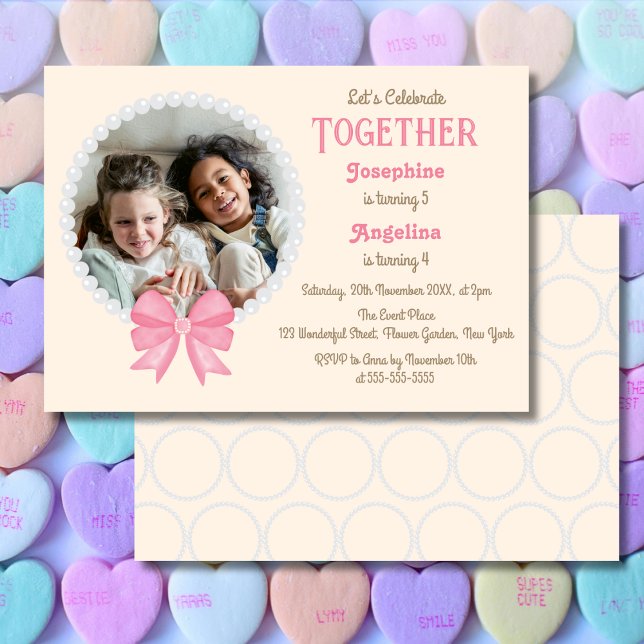 Pearl Pink Bow Foto Girl Einladung (Von Creator hochgeladen)