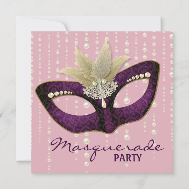 Pearl Pink Masquerade Party Einladungen (Vorderseite)