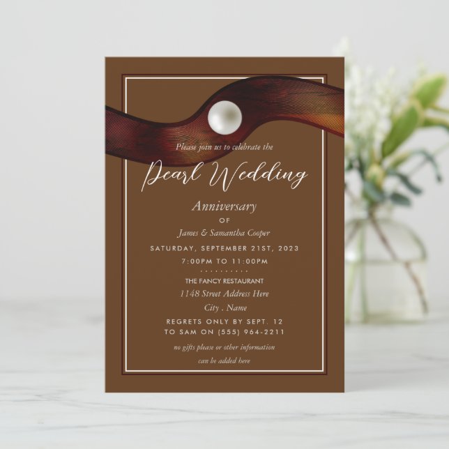 Pearl Ribbon, 30 Jahre Hochzeitstag Einladung (Stehend Vorderseite)