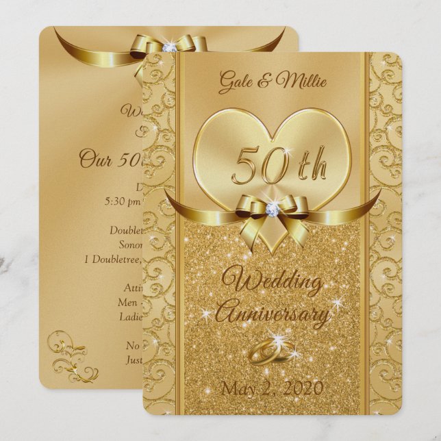 Pearl Shimmer Golden Anniversary Einladungen (Vorne/Hinten)