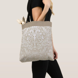 Pearl Silver Damask Muster Tote Beutel Tasche