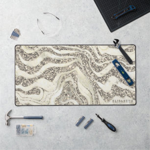 Pearl Silver Glitzer Zebra Name oder Monogramm hin Schreibtischunterlage