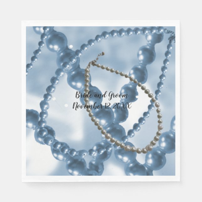 Pearl Strands Blue Wedding Paper Napkins Serviette (Vorderseite)