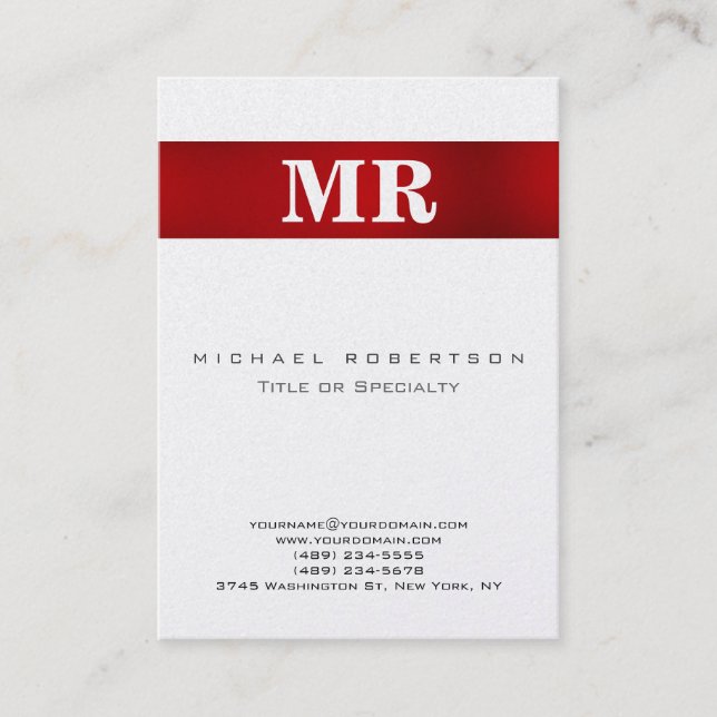 Pearl Stylish Monogram Red White Business Card Visitenkarte (Vorderseite)