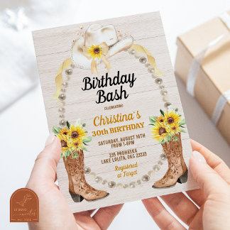 Pearl Sunflower Boots Birthday Invitation Einladung