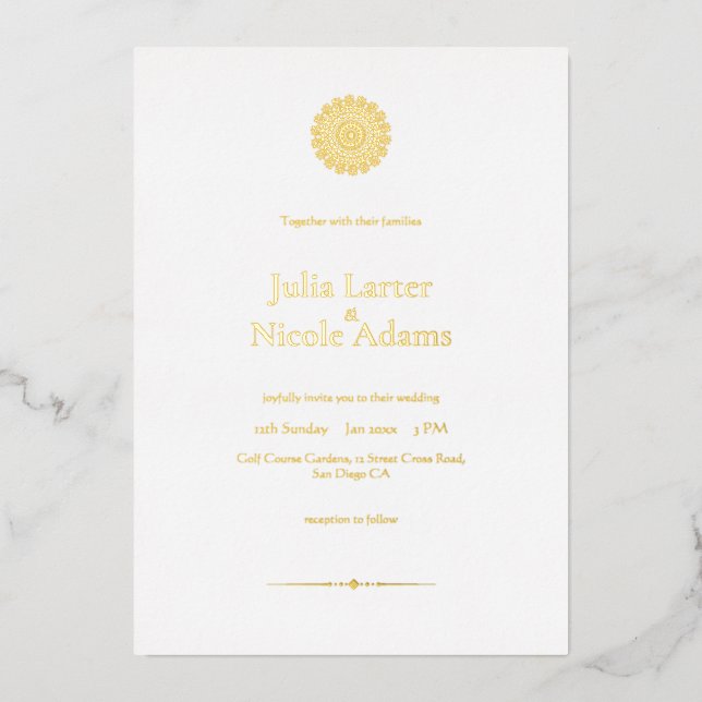 Pearl Swan Mandala Minimalistisch Wedding Folieneinladung (Vorderseite)