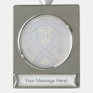 Pearl White Awareness Ribbon Angel Art Ornament