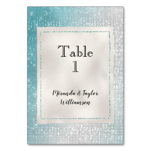 Pearl White Glam Glitzy Aqua Sparkle Tischnummer