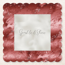 Pearl White Glitzer Red Marble Wedding Untersetzer