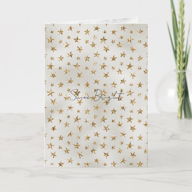 Pearl White Gold Glitzer Sparkle Stars Karte (Vorderseite)