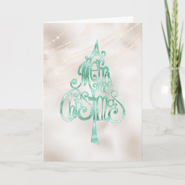 Pearl White Mint Green Christmas Tree Karte (Vorderseite)
