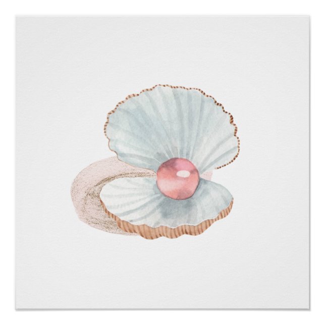 Pearle rose dans Clam Shell Aquarelle Poster Impri (Devant)