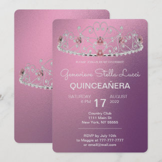 Pearled Tiara Quinceñera Party Einladung