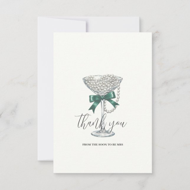 Pearls and Bow Brautparty Danke-Card Dankeskarte (Vorderseite)