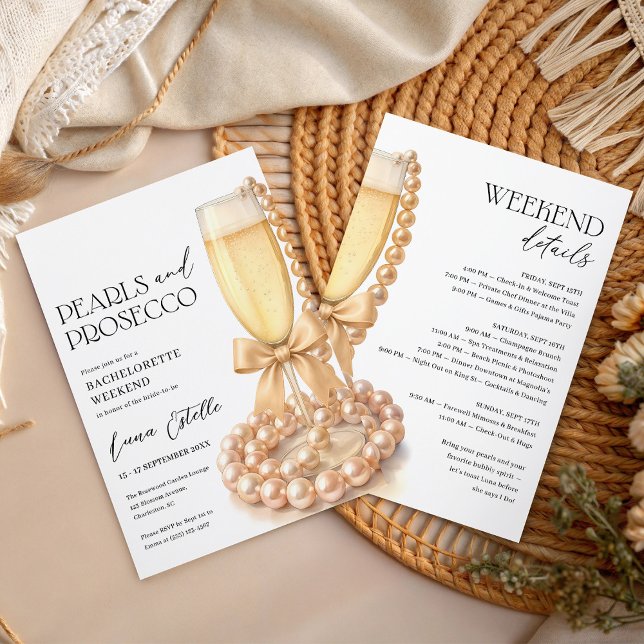 Pearls and Prosecco Bachelorette Weekend Itinerary Einladung (Von Creator hochgeladen)