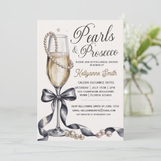 Pearls and Prosecco Black Bow Bridal Shower  Einladung
