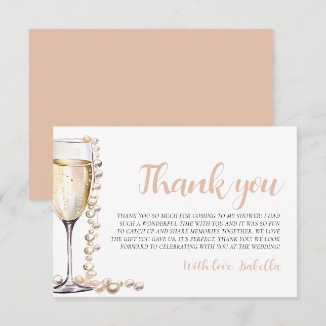 Pearls and Prosecco Brautparty Danke, Karte (Vorne/Hinten)