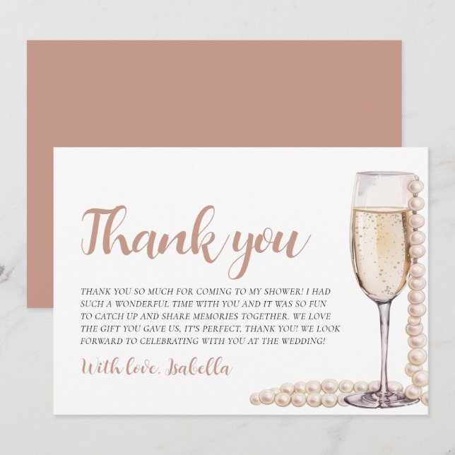 Pearls and Prosecco Brautparty Danke, Karte (Vorne/Hinten)