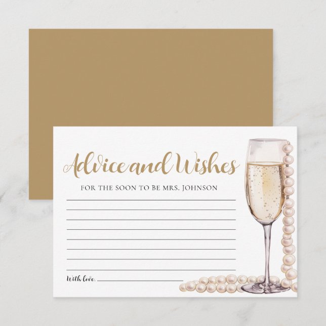Pearls and Prosecco Bridal Advice and Wish Card Einladung (Vorne/Hinten)