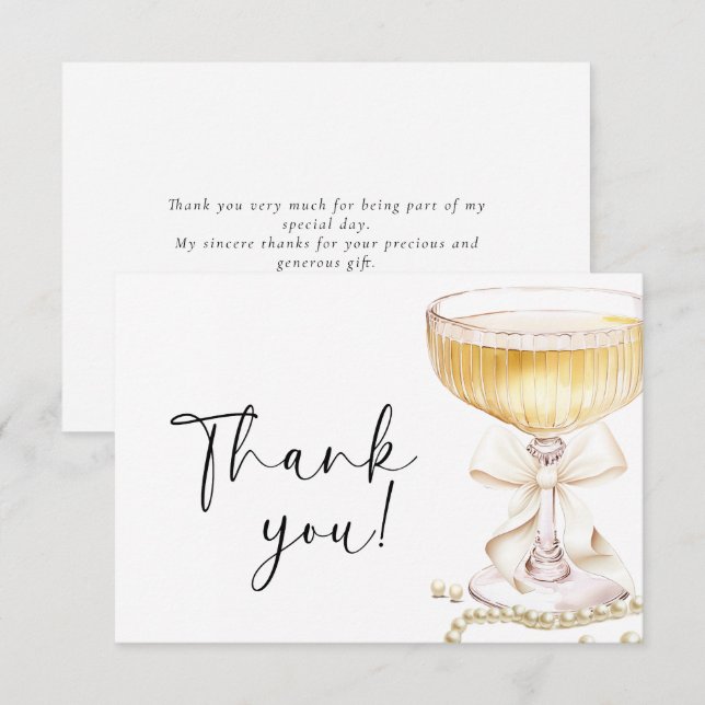 Pearls and Prosecco Bridal Shower Dankeskarte (Vorne/Hinten)