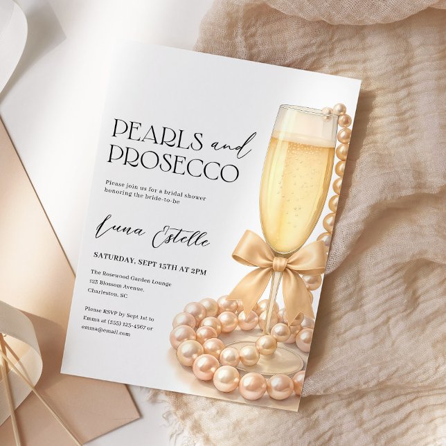 Pearls and Prosecco Elegant Bow Bridal Shower Einladung (Von Creator hochgeladen)