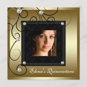 Pearls Black Gold Foto Quinceanera Einladungen