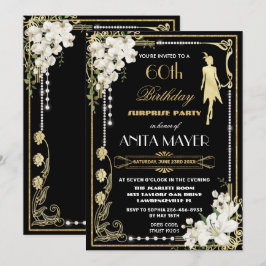Pearls Floral Art Deco Gatsby Birthday ANY AGE Inv Einladung