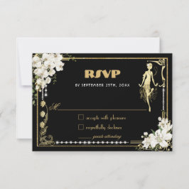 Pearls Floral Art Deco Gatsby Roaring 20 RSVP Karte