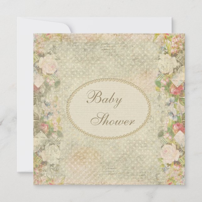 Pearls & Lace Shabby Chic Blume Babydusche Einladung (Vorderseite)
