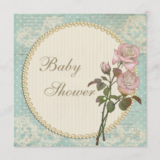 Pearls & Lace Shabby Chic Rose Babydusche Einladung