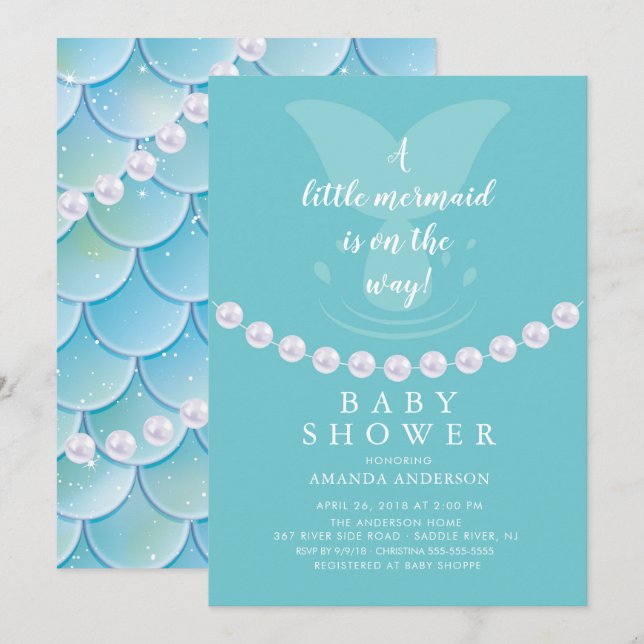 Pearls & Mermaid Baby Dusche Einladung (Vorne/Hinten)