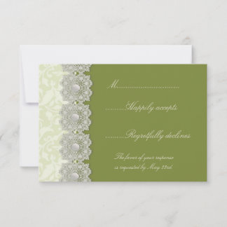 Pearls Moss Green Wedding RSVP Karte