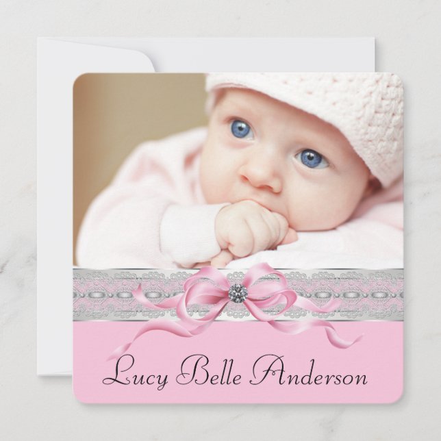Pearls Pink Baby Girl Geburtshinweise Ankündigung (Vorderseite)