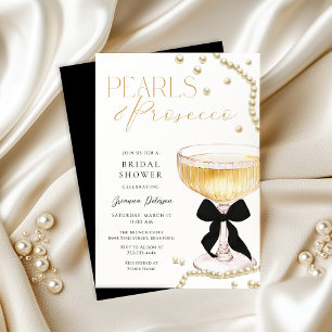 Pearls & Prosecco Black Bow Brautparty Einladung