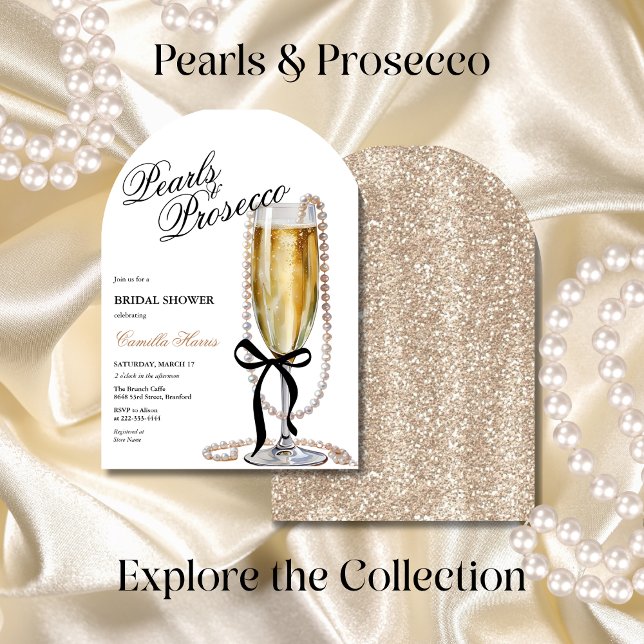 Pearls & Prosecco Black Bow Brautparty Einladung (Von Creator hochgeladen)