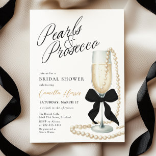 Pearls & Prosecco Black Bow Brautparty Einladung